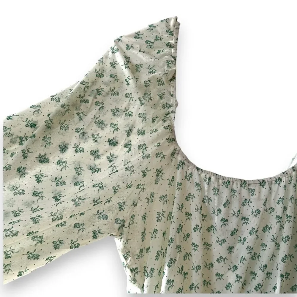 Free People Cream Combo Sweetie Pie Floral Sheer Mesh Wrap Top Large EUC